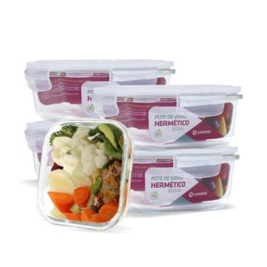 Imagem de Conjunto 5 Pote Vidro Hermético Marmita Tampa Plástico 800ml - U4home,
