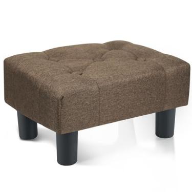 Imagem de Poofzy Banqueta para os pés pequena, otomana de linho com pernas, descanso de pé retangular para sofá, apoio para pés e pufes pequeno para sala de estar e entrada (marrom)