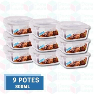 Imagem de 9 Pote Marmita 800ML Quadrado c/ Tampa Vidro Resistente - QUALITY HOUS