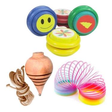 Imagem de 30 Ioio 30 Piao Madeira 30 Mola Maluca Brinquedo Lebrancinha - Evolver