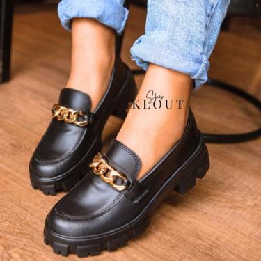 Imagem de Mocassim Feminino Tratorado Corrente Dourada Verniz Confortável - Love