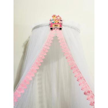 Imagem de Dossel Safari Menina com tule mosquiteiro renda Rosa - SONHO DE BERÇO