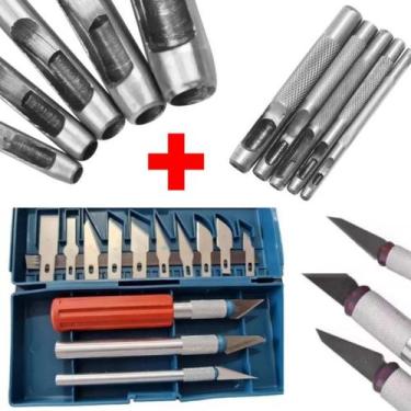 Imagem de Kit 13 Estilete e 5 Furador de couro Artesanato. - IDEA