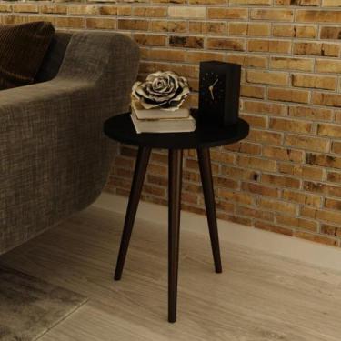 Imagem de Mesa Lateral Redonda com Pés em Madeira Maciça - Preto - Movelbento, P