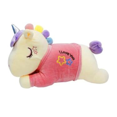 Imagem de Ursinho De Pelúcia Unicórnio Fofo Presente 38 Cm Colorido Corações - E