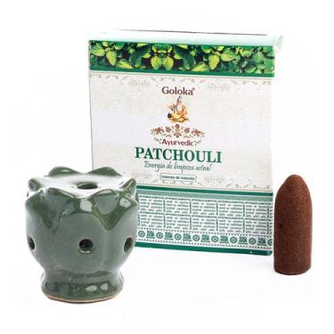 Imagem de Kit Incensário Indiano Cascata Verde e Incenso Patchouli - Empório Mur