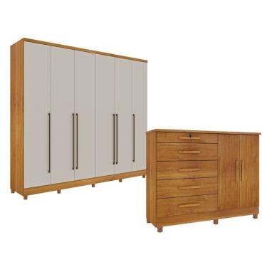 Imagem de Guarda-Roupa 6 Portas Portugal E Comoda 5 Gavetas Istambul Com Pés Espresso Móveis Cinamomo/Off White