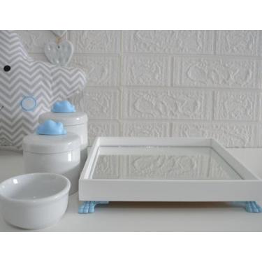 Imagem de Kit Higiene K049 Bandeja MDF Porcelanas Apliques Azul Quarto Bebê - Ci