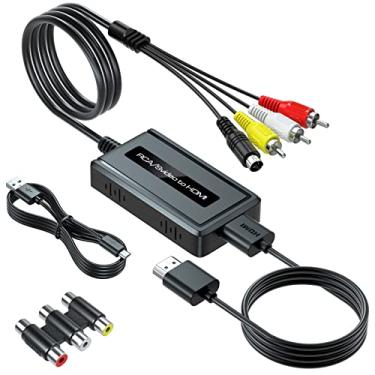 Imagem de Conversor RCA Svideo para HDMI, suporte 4: 3/16: Interruptor de proporção de 9, interruptor de saída HDMI 720P/1080P, conversor S-video AV RCA para HDMI para VHS/DVD/Wii/PS1/PS2/N64/NGC para exibição