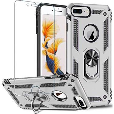 Imagem de Folmeikat Capa compatível com iPhone 8 Plus, iPhone 7 Plus, iPhone 6s Plus/6 Plus, protetor de tela, anel de metal giratório de 360 graus, fino, absorção de choque, canto reforçado, silicone TPU macio