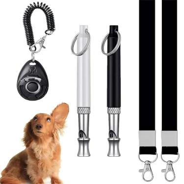 Imagem de MooGlamor 2 apitos para cães e clicker ajustável preto e branco para parar de latir com cordão para treinamento profissional de animais de estimação