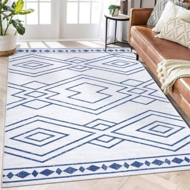 Imagem de WESTLOOM Tapete lavável 22,5 x 30,5 cm, tapete geométrico moderno, antiderrapante, grande, tapete de casa de fazenda, tapete de chão para sala de estar, quartos, azul