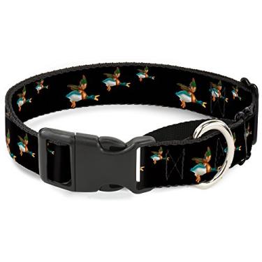 Imagem de Buckle-Down Coleira preta para cães Flying Mallards com martingale, 2,54 cm de largura, serve para pescoços de 28-43,18 cm - Médio