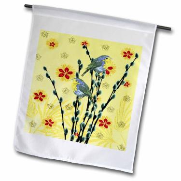 Imagem de 3dRose Fl_239328_Bandeira de jardim Pássaros e Pussywillows de 2,54 cm, 30,48 cm x 45,72 cm