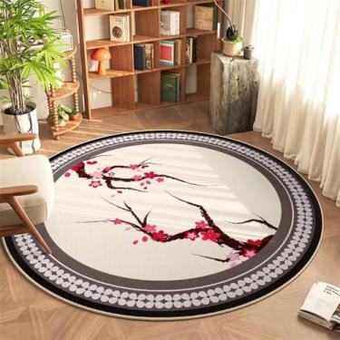 Imagem de HJZSZX Tapete redondo chinês para quarto, fácil de cuidar, tapete antiderrapante, planta, flor, carpete, FYR, sem fiapos, 5.160 x 160 cm (5,3 x 5,3 pés)