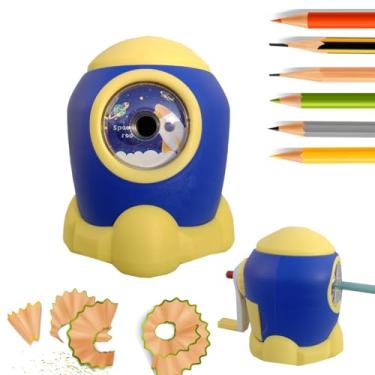 Imagem de Apontador de lápis manual, apontador de manivela para crianças e adultos, lápis de 6,5 a 8 mm e lápis de cor, portátil, azul Klein com amarelo