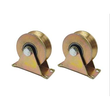 Imagem de MLHpeak Roda com Ranhura Em V, Rodízio Rígido para Serviços Pesados com Suporte, para Trilho Invertido, Portão de Enrolar, Portão Deslizante, Máquinas Industriais, Trilho de Cabo de Aço, Pacote com 2(