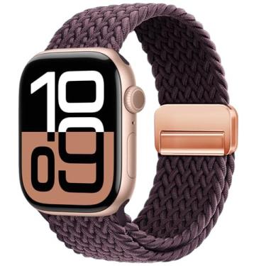 Imagem de Pulseira trançada magnética Omecky compatível com Apple Watch séries 10 de 42 mm, 9/8/7/6/5/4 de 40/41 mm, feminina e masculina, esportiva, elástica, de nylon para iWatch SE, azul-bebê