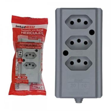 Imagem de Tomada Barra Interneed 2P+T. Cinza 20A. Tripla