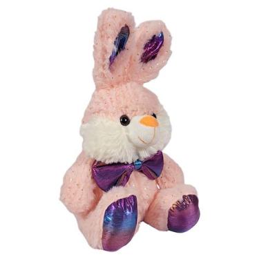 Imagem de Coelho De Pelúcia Sentado Com Laço e Brilhinho 25Cms - Rosa - Tuka Toy