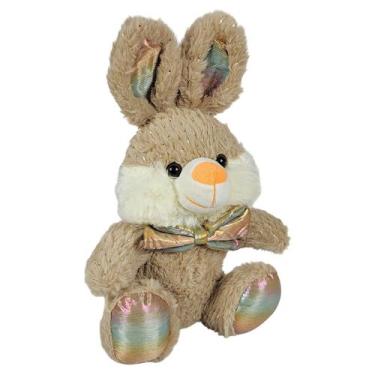 Imagem de Coelho De Pelúcia Sentado Com Laço e Brilhinho 25Cm - Marrom - Tuka To