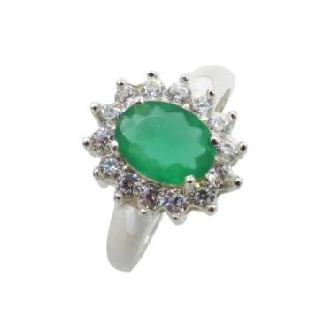 Imagem de Anel Formatura Feminino Prata 925 Oval - Maça de Prata Joias , Verde, 
