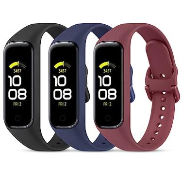 Imagem de Wanme Pulseiras de substituição para Samsung Galaxy Fit 2 masculinas e femininas, pacote com 3 pulseiras esportivas de silicone compatíveis com Samsung Galaxy Fit 2 SM-R220 (preto + azul marinho +