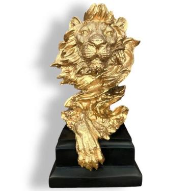 Imagem de Estatueta Escultura Leão no Tronco Decorativo Escritório Sala - Parais