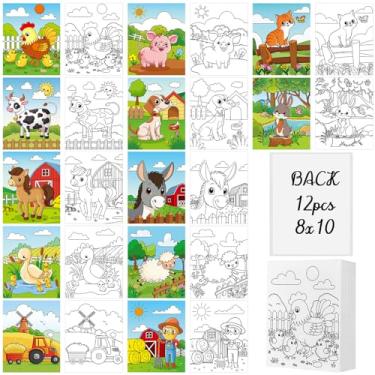 Imagem de Ctosree 12 peças de tela pré-desenhada para pintura para meninos e meninas, tela de pintura a granel pré-impressa, com imagens para pintar, presente para atividades de festa dos namorados (animais de