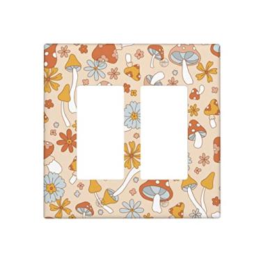 Imagem de Espelho retrô hippie flor de cogumelo boho floral para 2 interruptores de luz interruptor de luz decorativa dupla decoração placa de parede tampas de tomada elétrica GFCI placa frontal para cozinha, banheiro, decoração de casa