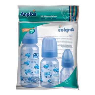 Imagem de Kit 3 Mamadeira Decoradas Bebê Bico Reto Macio Flexível - Anplas - Est