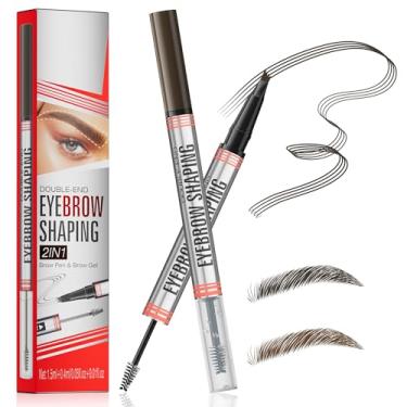 Imagem de Lápis de sobrancelha, caneta de sobrancelha Microblading mágica 2 em 1 de ponta dupla para mulheres com 4 pontas de garfo e pincel de estilo de sobrancelha cria sobrancelhas e cabelos naturais