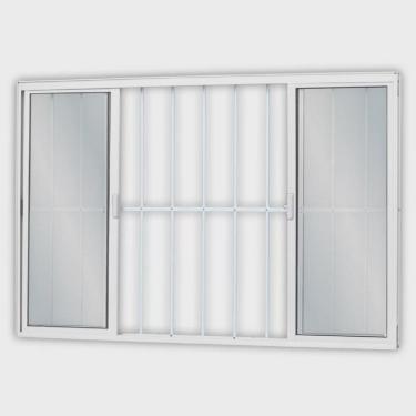Imagem de Janela de Alumínio de Correr 120x150cm 4 Folhas 2 Fixas com Grade e Vidro Mini Boreal Linha Soft