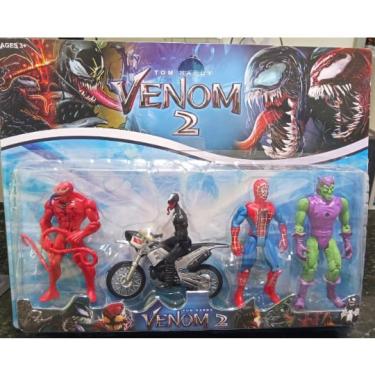 Imagem de Brinquedo Infantil Kit 4 Bonecos Homem Aranha e Inimigos Venom com moto.