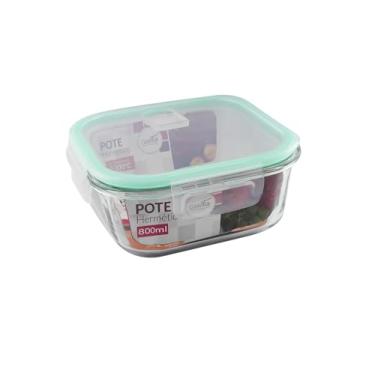 Imagem de Pote de Vidro Hermético, 800ml, Tampa com 4 Travas, Resistente até 200°C, 16 x 6,5 cm