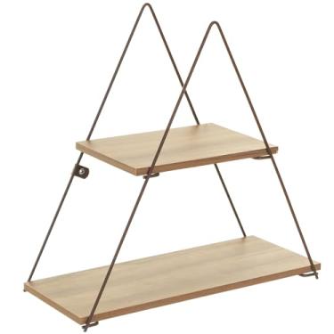 Imagem de Prateleira Decorativa Geométrica Triangular, Cor Corten Microtextura com Madeira Castanha, Metaltru