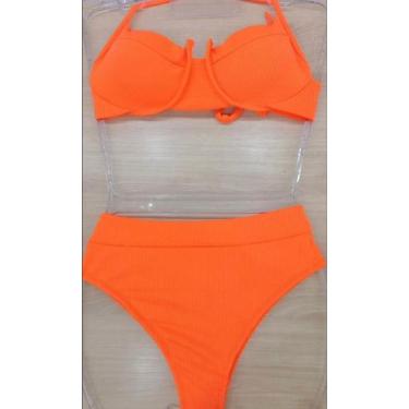 Imagem de Biquini Cintura Alta Hot Pants - Migri Store, Laranja neos, G veste 42