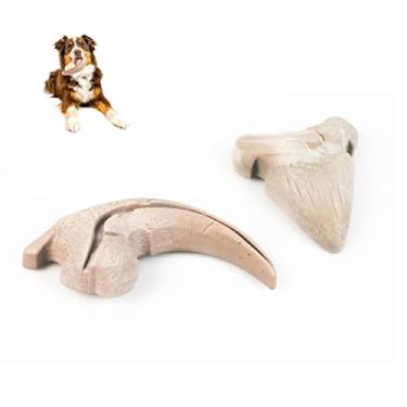Imagem de Hyper Pet Fossil durável alimentador lento para cães, brinquedo interativo (brinquedo de mastigação de cachorro durável com sabor de bacon para mastigadores agressivos) garra + dente - pacote com 2 -