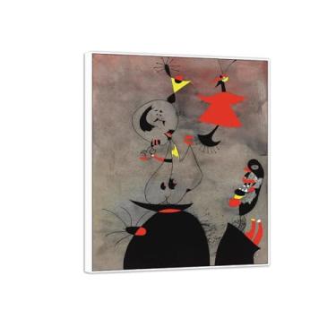 Imagem de Joan Miró Imagem de arte de parede em tela - reprodução de impressões de arte famosas abstratas - pinturas com moldura branca para decoração de sala de estar (dorminhocos despertados pelo pássaro) 40