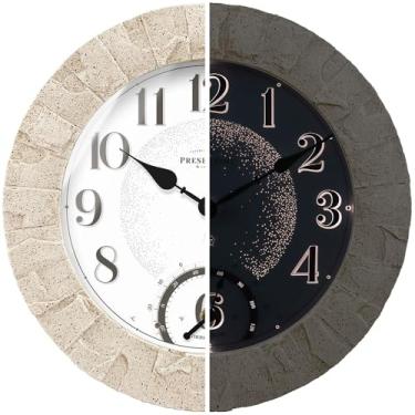 Imagem de Presentime & Co Relógio iluminado/externo de 35,5 cm com sensor inteligente e luz noturna, impermeável, relógio de parede grande com termômetro e higrômetro, para jardim e pátio - acabamento de