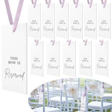 Imagem de Clabby Pacote com 12 placas de cadeiras reservadas com fita para recepção de casamento festa restaurante Esta fileira é reservada placas penduradas para eventos de igreja casamento cadeira de banco