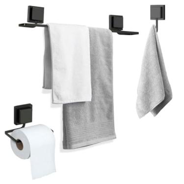 Imagem de Kit 3 Suportes Porta Papel e Toalhas Ganchos Para Banheiro Com Adesivo 3M Toalheiro