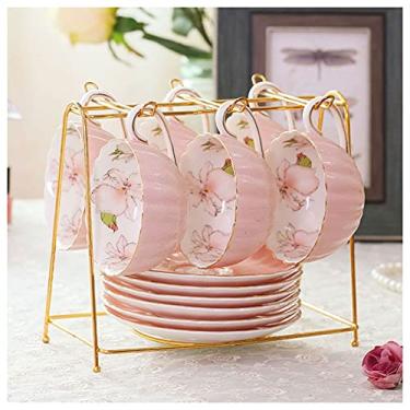 Imagem de Cuiynice caneca (empréstimo) Conjunto de chá da tarde britânico xícara de chá de flor doméstica xícara de cerâmica artesanal xícara de café feminina elegante adequada para canecas de chá da tarde de