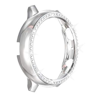 Imagem de Compatível com Galaxy Watch Active 2 de 40 mm e 44 mm com revestimento de policarbonato de diamante, resistente a impactos, proteção de cristal brilhante com glitter, capa dura (prata, 40 mm)