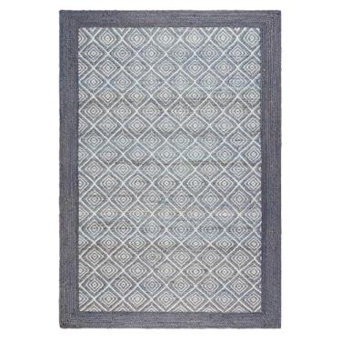 Imagem de TOWN & COUNTRY TERRA Tapete de área de juta 100% natural com diamante texturizado Nalani, tecido achatado à mão, azul escuro, 9,5 x 1,5 m