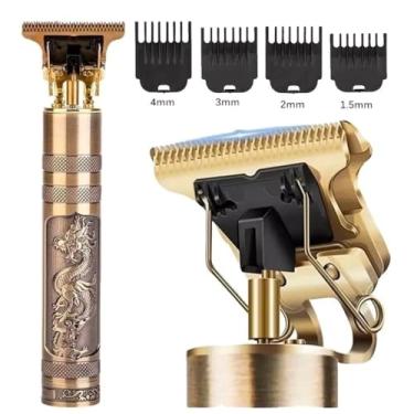 Imagem de Máquina de Cortar Cabelo Dragon Profissional, Design Vintage com Dragão, 4 Pentes de Altura, Dourada