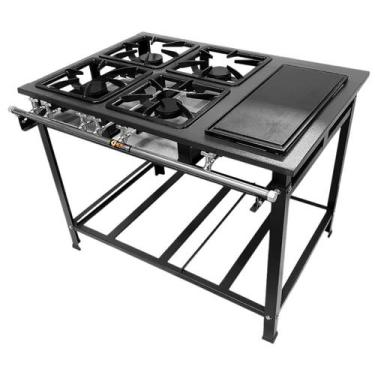 Imagem de Fogão Industrial 4 Bocas P5 com Chapa Bifeteira Baixa Pressão 4QS Meta