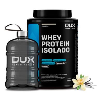 Imagem de Whey Protein Isolado Baunilha Pote 900g + Mini Galão 1,8L – Ganho Muscular – Baixo Teor de Carboidratos – Dux Human Health