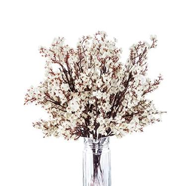 Imagem de Exoment Buquê de flores artificiais de Gypsophila para bebês, 10 peças, flores de seda falsas, flores de toque real, para casa, casamento, decoração de festa e festival (branco)