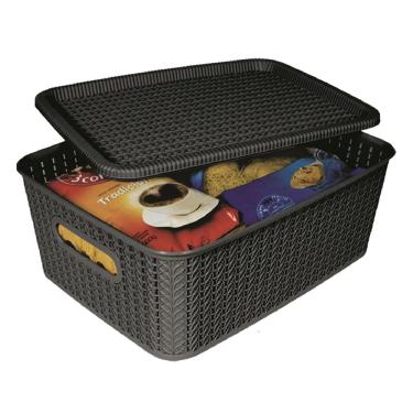 Imagem de Caixa Organizadora São Bernardo Rattan em Plástico Preta 5L